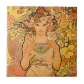 Alphonse Mucha de Roos Tile Tegeltje (Voorkant)
