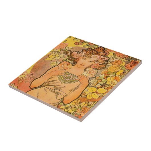Alphonse Mucha de Roos Tile Tegeltje (Zijkant)