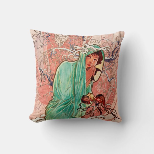 Alphonse Mucha, De seizoenen, Winter (1896)  Kussen (Voorkant)