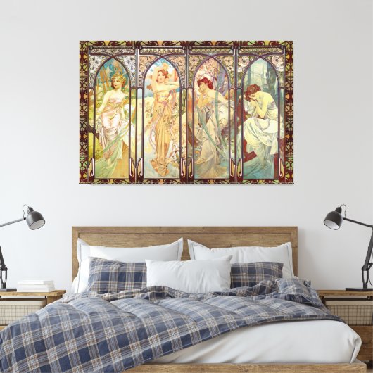 Alphonse Mucha - De tijden van de dag Canvas Afdruk (Insitu (Slaapkamer))