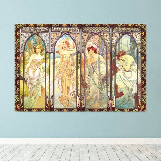 Alphonse Mucha - De tijden van de dag Canvas Afdruk (Insitu (Houten vloer))
