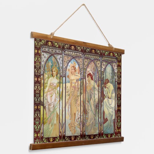 Alphonse Mucha - De tijden van de dag Hangend Wandkleed (Gebogen)