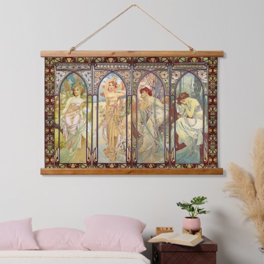 Alphonse Mucha - De tijden van de dag Hangend Wandkleed (Slaapkamer)
