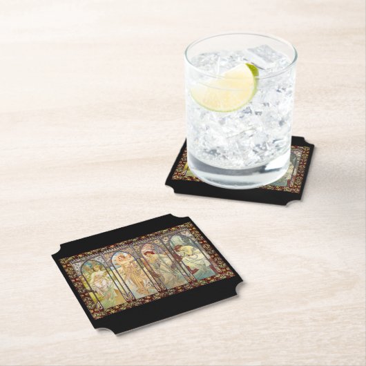 Alphonse Mucha - De tijden van de dag Kartonnen Onderzetters (Insitu)