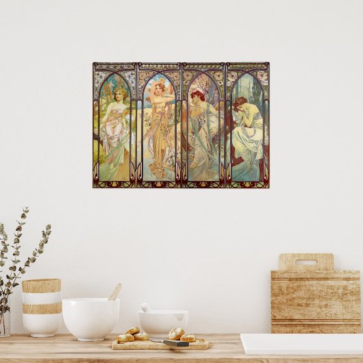 Alphonse Mucha - De tijden van de dag Poster (Keuken)