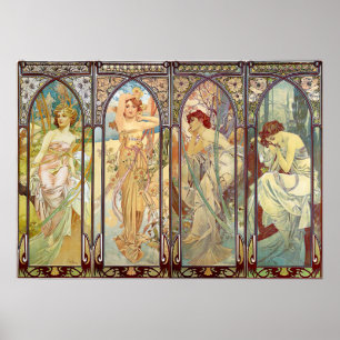 Alphonse Mucha - De tijden van de dag Poster