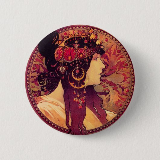 Alphonse Mucha Donna Orechini Button (Voorkant)