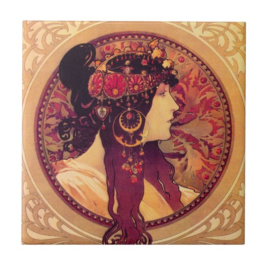 Alphonse Mucha Donna Orechini Tile Tegeltje (Voorkant)