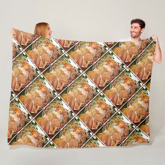 Alphonse Mucha Dreaming (Reverie) Fleece Deken (In situ)