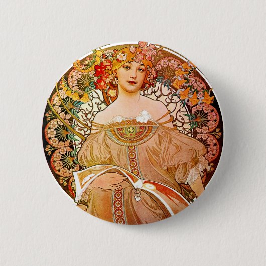 Alphonse Mucha Dreaming (Reverie) Ronde Button 5,7 Cm (Voorkant)