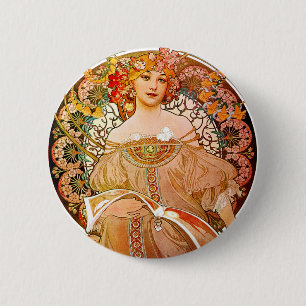 Alphonse Mucha Dreaming (Reverie) Ronde Button 5,7 Cm