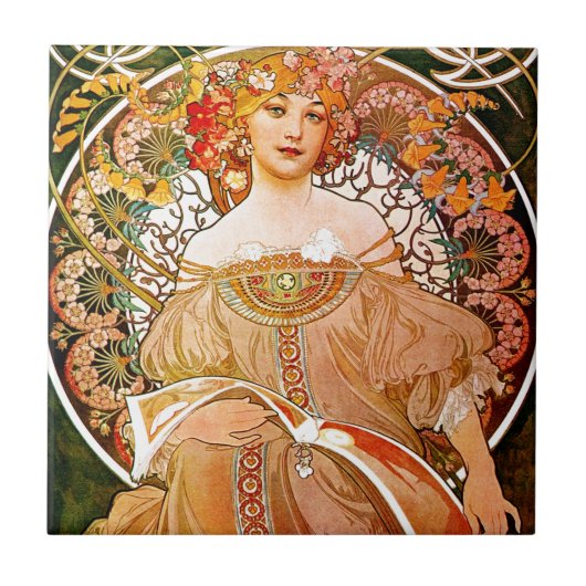 Alphonse Mucha Dreaming (Reverie) Tegeltje (Voorkant)