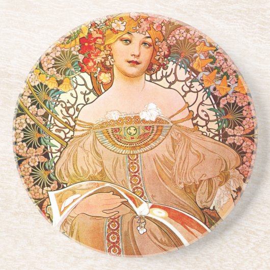 Alphonse Mucha Dreaming (Reverie) Zandsteen Onderzetter (Voorkant)