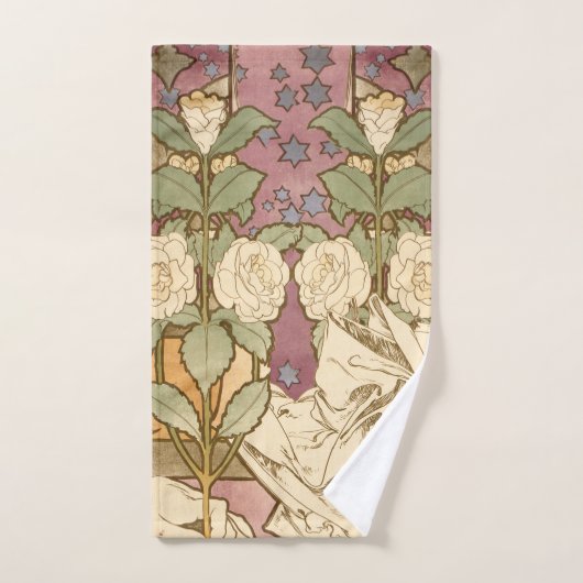 Alphonse Mucha Elegant Art Nouveau Stars Camellia  Bad Handdoek (Handdoek)