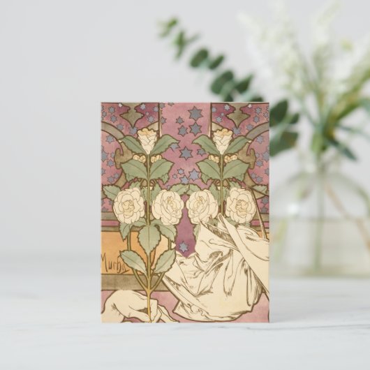 Alphonse Mucha Elegant Art Nouveau Stars Camellia  Briefkaart (Staand voorkant)