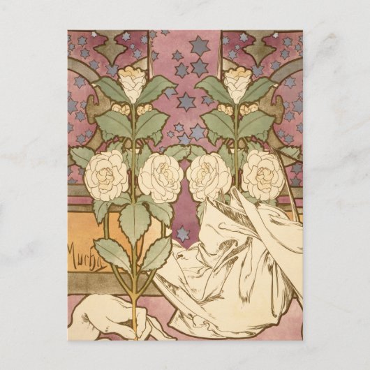 Alphonse Mucha Elegant Art Nouveau Stars Camellia Briefkaart (Voorkant)