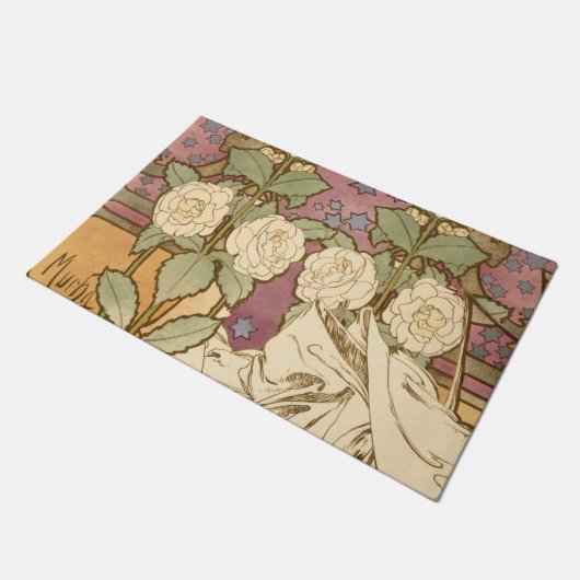 Alphonse Mucha Elegant Art Nouveau Stars Camellia Deurmat (Schuin)