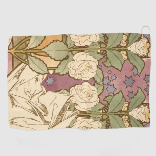 Alphonse Mucha Elegant Art Nouveau Stars Camellia Golfhanddoek (Horizontaal)