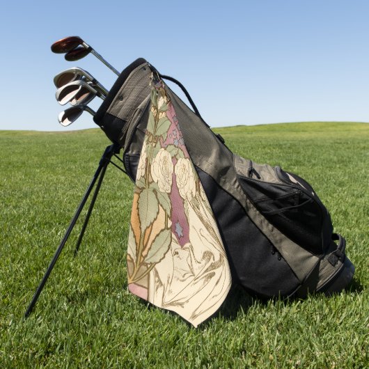 Alphonse Mucha Elegant Art Nouveau Stars Camellia  Golfhanddoek (Groen)