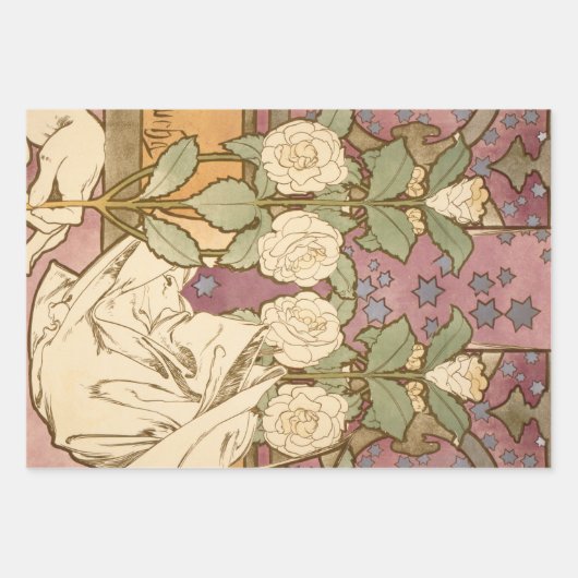 Alphonse Mucha Elegant Art Nouveau Stars Camellia  Inpakpapier Vel (Voorkant 3)