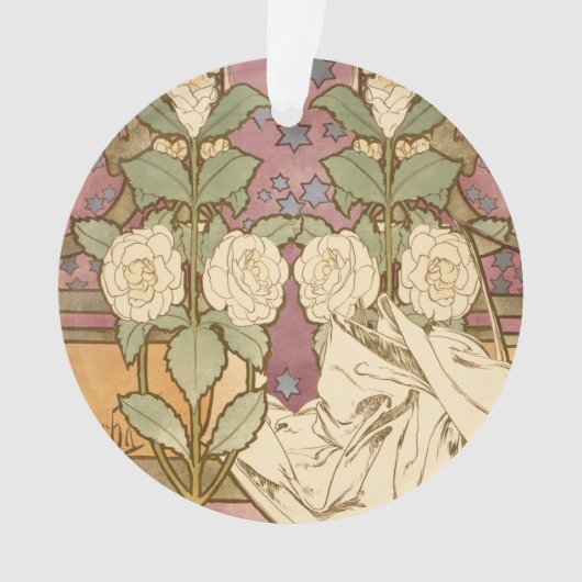 Alphonse Mucha Elegant Art Nouveau Stars Camellia Ornament (voorkant)