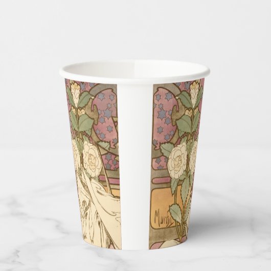 Alphonse Mucha Elegant Art Nouveau Stars Camellia  Papieren Bekers (Links)