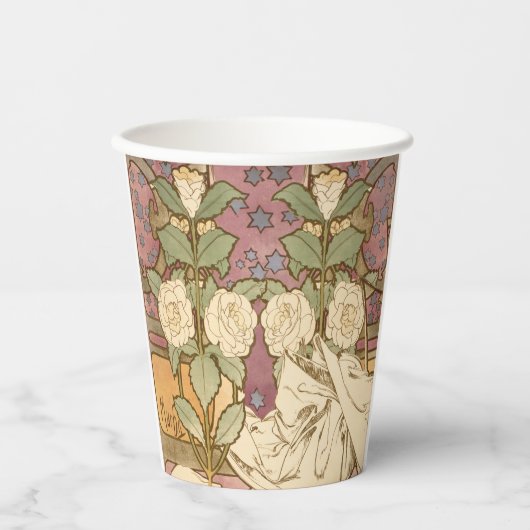Alphonse Mucha Elegant Art Nouveau Stars Camellia  Papieren Bekers (Voorkant)