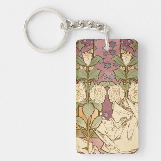 Alphonse Mucha Elegant Art Nouveau Stars Camellia Sleutelhanger (Voorkant)
