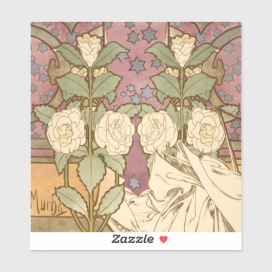 Alphonse Mucha Elegant Art Nouveau Stars Camellia  Sticker (Vel)