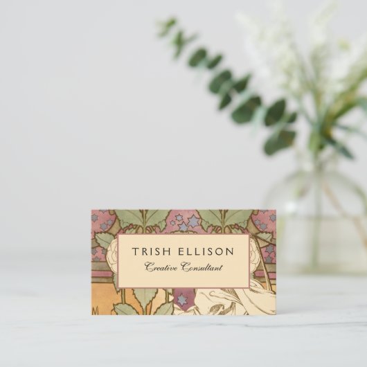 Alphonse Mucha Elegant Art Nouveau Stars Camellia  Visitekaartje (Staand voorkant)