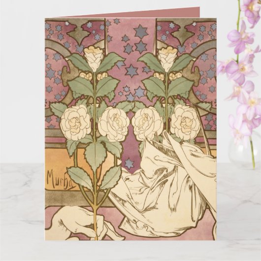 Alphonse Mucha Elegante Art Nouveau Sterren Camell Kaart (Orchidee)
