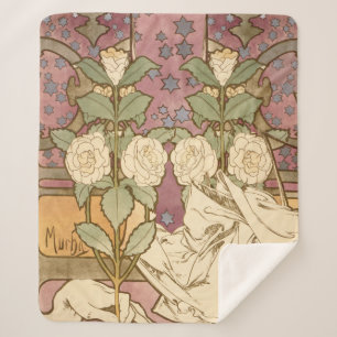 Alphonse Mucha Elegante Art Nouveau Sterren Camell Sherpa Deken