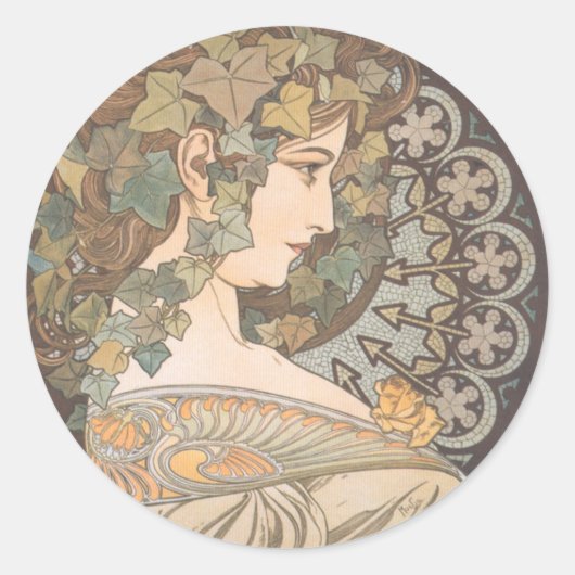 Alphonse Mucha - Erin Ronde Sticker (Voorkant)