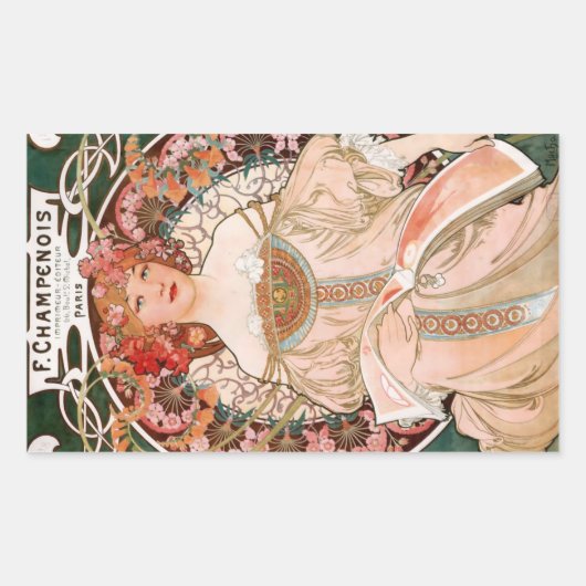 Alphonse Mucha F. Champenois Rechthoekige Sticker (Voorkant)