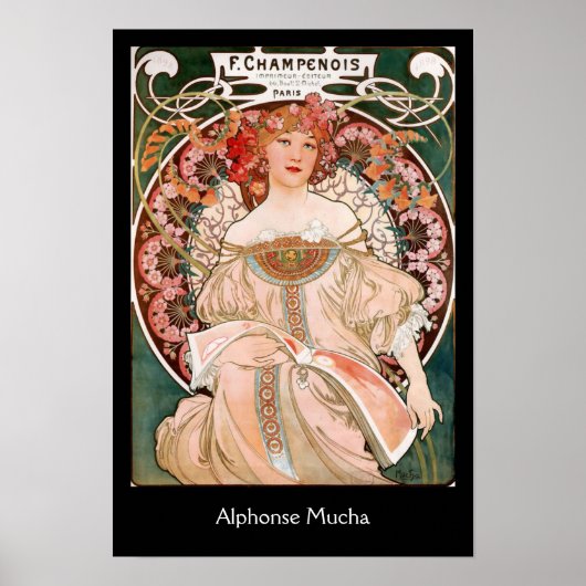 Alphonse Mucha F. Champenois, zwart Poster (Voorkant)