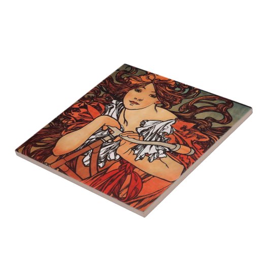 Alphonse Mucha  fiets Tegeltje (Zijkant)