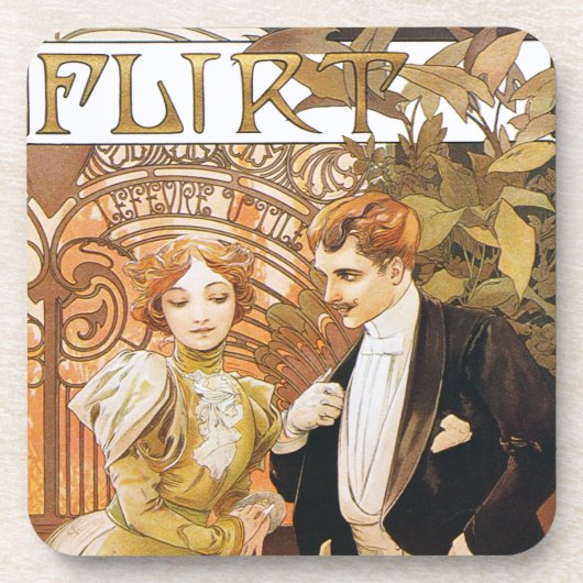 Alphonse Mucha Flirt Art Nouveau Onderzetter Set (Voorkant)