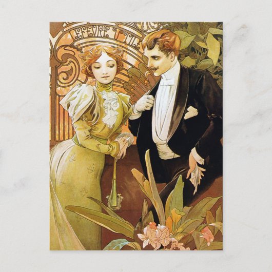 Alphonse Mucha Flirt Romantic Art Nouveau Briefkaart (Voorkant)