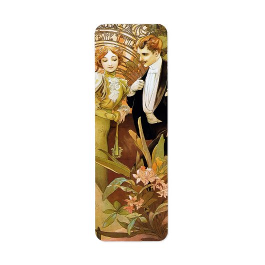 Alphonse Mucha Flirt  Romantic Art Nouveau Etiket (Voorkant)