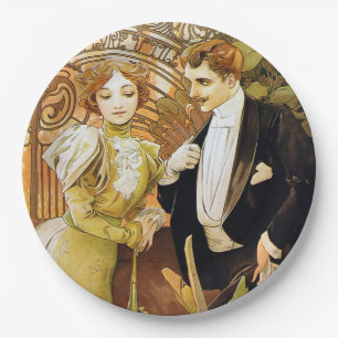 Alphonse Mucha Flirt Romantic Art Nouveau Papieren Bordje
