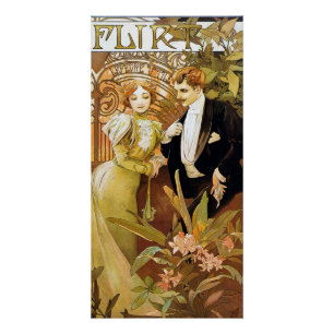 Alphonse Mucha Flirt  Romantic Art Nouveau Poster