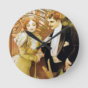 Alphonse Mucha Flirt  Romantic Art Nouveau Ronde Klok