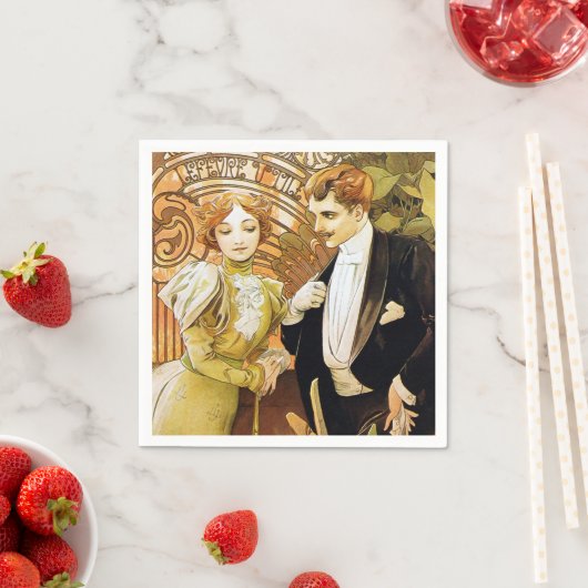 Alphonse Mucha Flirt  Romantic Art Nouveau Servetten (Insitu)