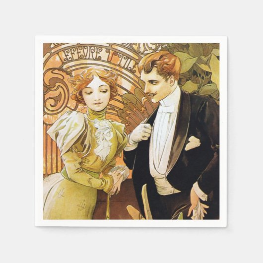 Alphonse Mucha Flirt  Romantic Art Nouveau Servetten (Voorkant)