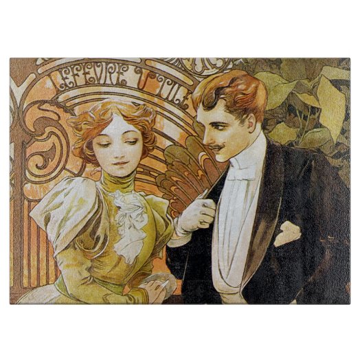 Alphonse Mucha Flirt  Romantic Art Nouveau Snijplank (Voorkant)