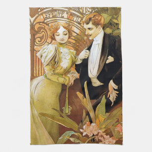 Alphonse Mucha Flirt Romantic Art Nouveau Theedoek