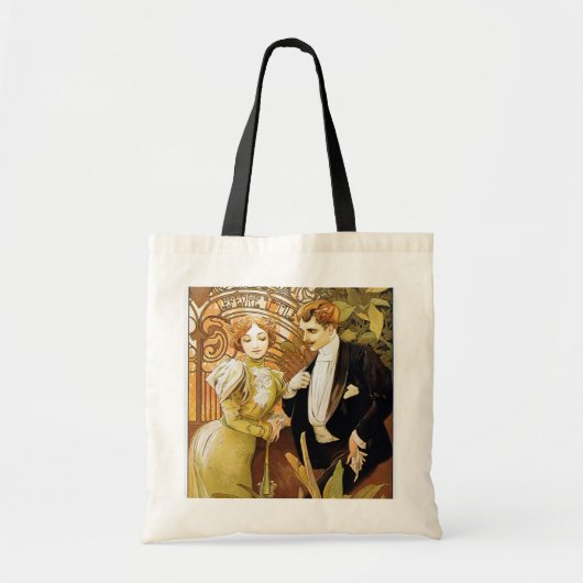 Alphonse Mucha Flirt  Romantic Art Nouveau Tote Bag (Voorkant)