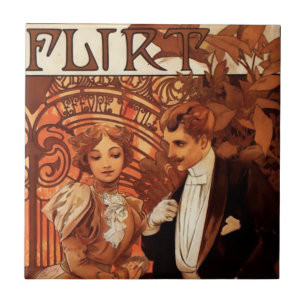 Alphonse Mucha Flirt Tile Tegeltje