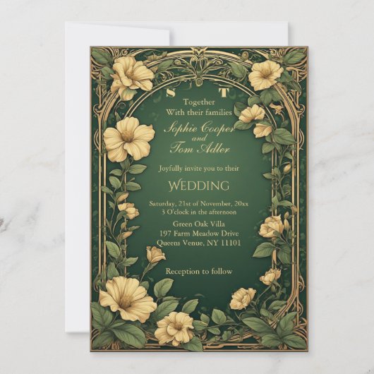 Alphonse Mucha Floral Opulence Gold Frame Wedding Kaart (Voorkant)