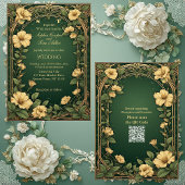 Alphonse Mucha Floral Opulence Gold Frame Wedding Kaart